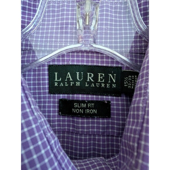 Lauren Ralph Lauren Slim Fit Non Iron Button Up Shirt Men's 15 1/2 32 33 Purple - Picture 4 of 8